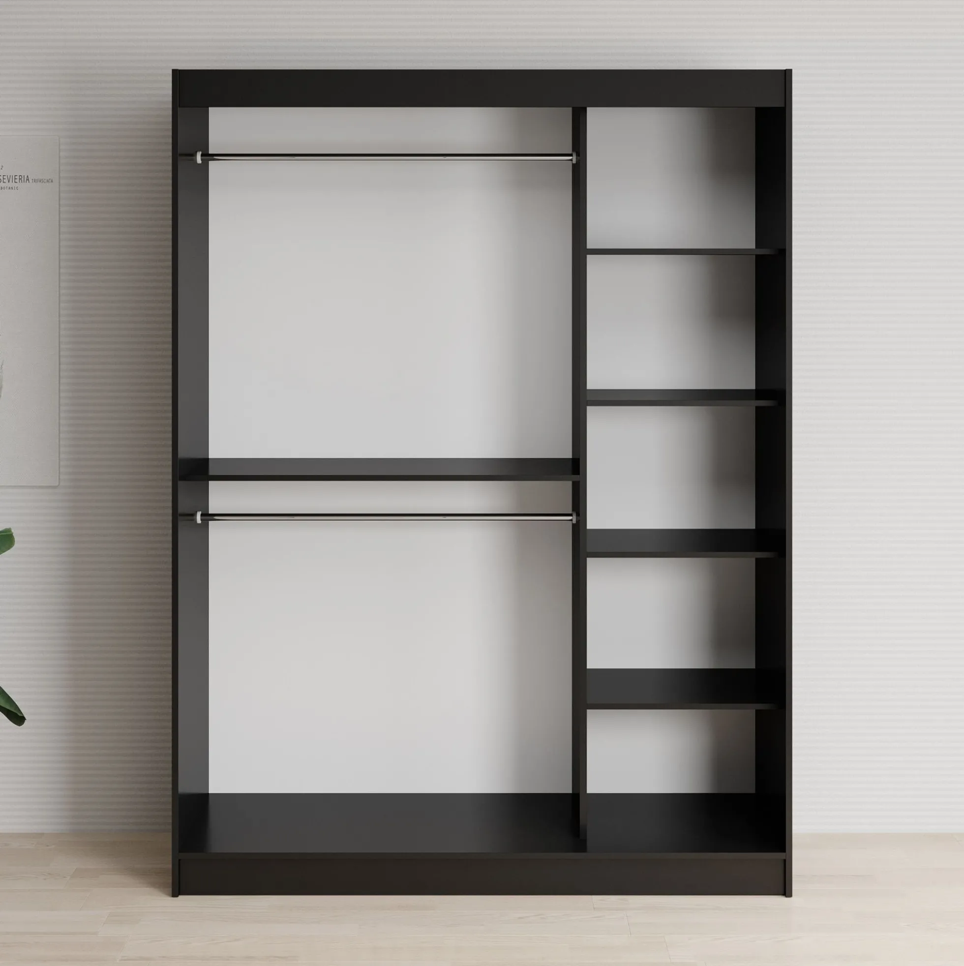 Lisbon 2 - Kledingkast met schuifdeuren - Zwart/eiken - 150x62x200 cm