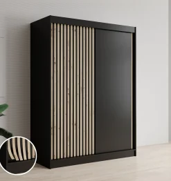 Lisbon - Kledingkast met schuifdeuren - Zwart/eiken - 150x62x200 cm