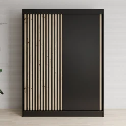 Lisbon - Kledingkast met schuifdeuren - Zwart/eiken - 150x62x200 cm