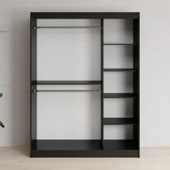 Lisbon - Kledingkast met schuifdeuren - Zwart/eiken - 150x62x200 cm