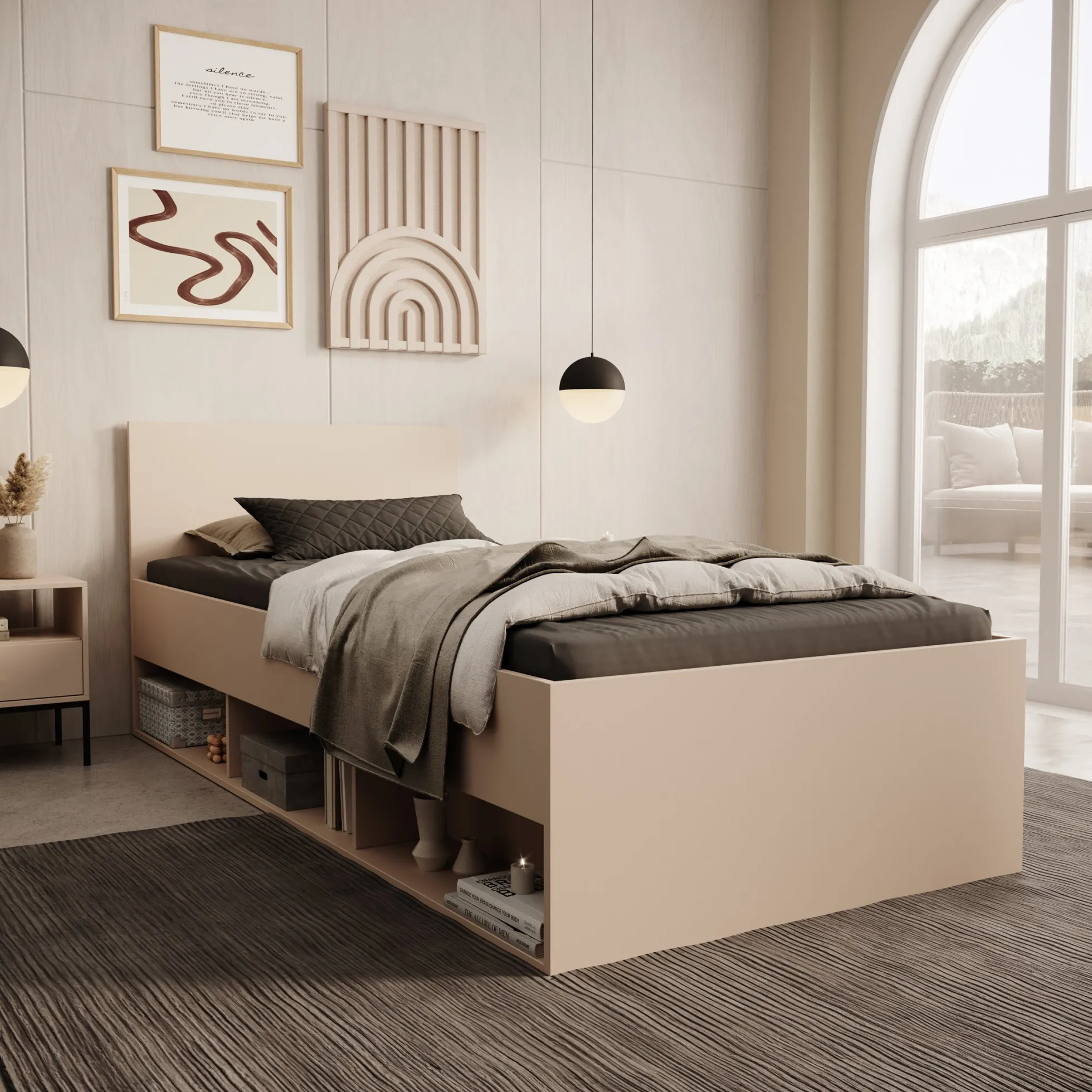 Lombok - Eenpersoonsbed - Beige - 90x200 cm
