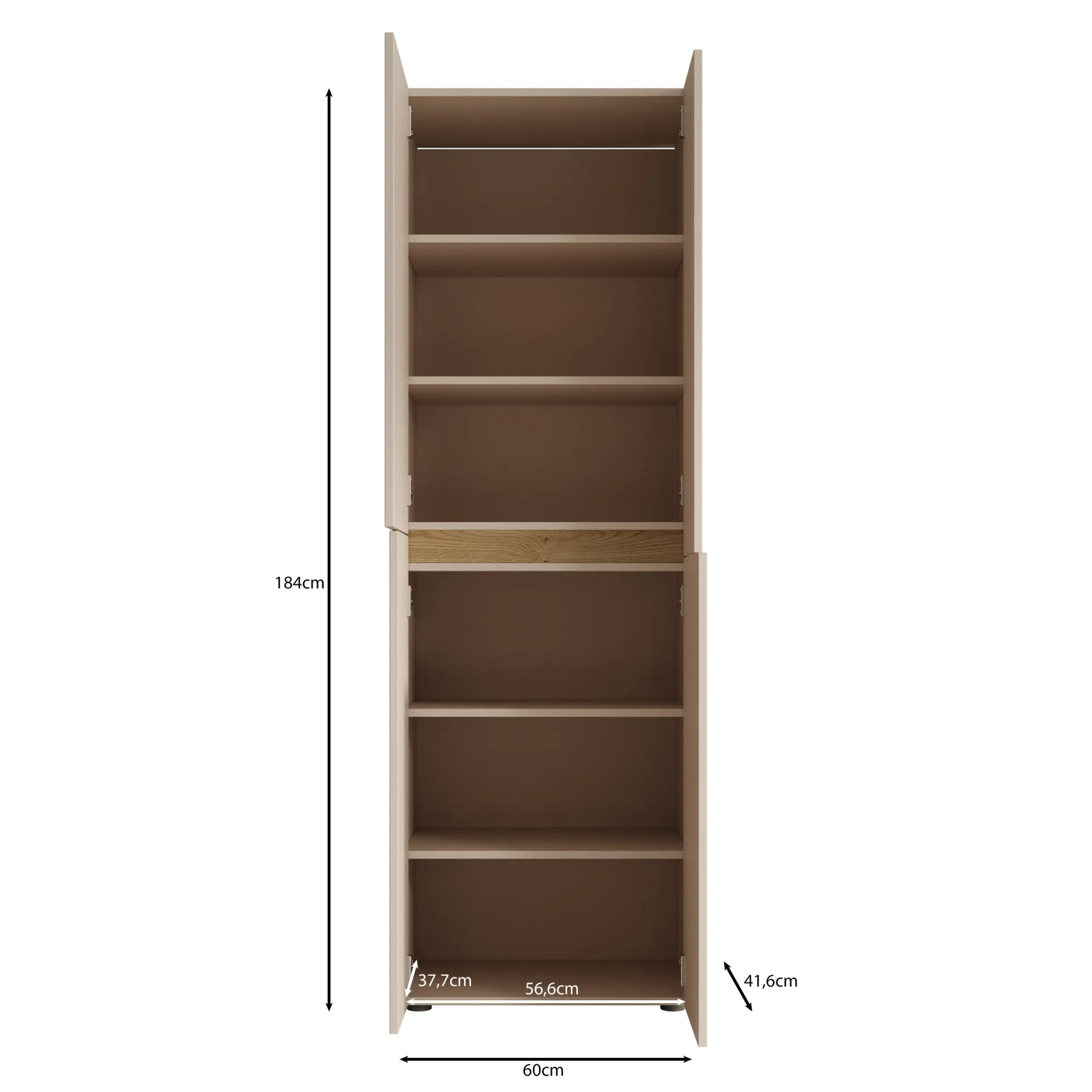 Lombok - Kledingkast met 4 deuren - Beige - 60x42x184 cm