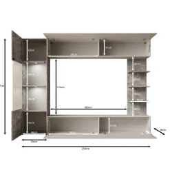 Lomezzo - Wandmeubel met verlichting - Beige/Eikenpatroon - 250x30x187