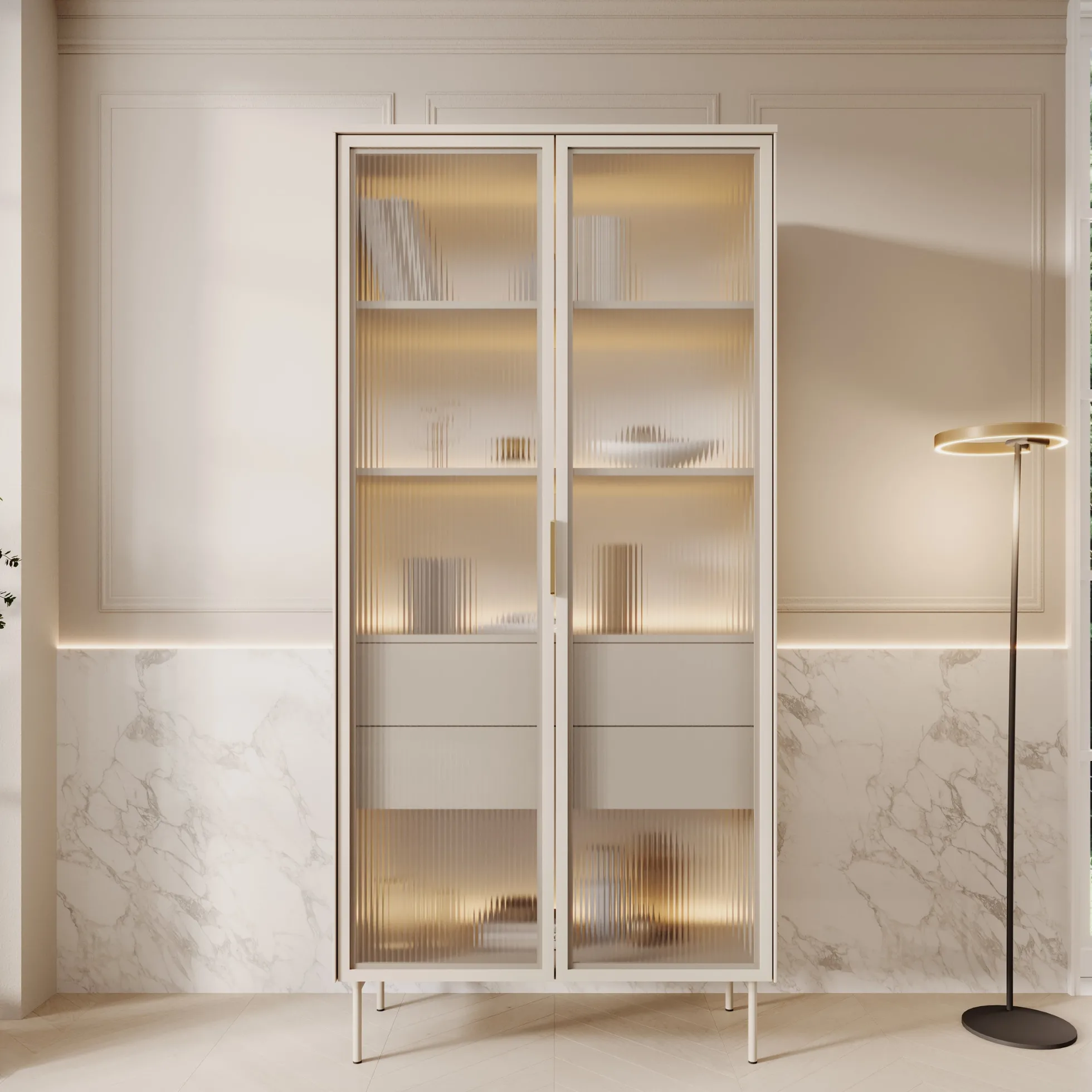 Lomo - Vitrinekast - Beige - 92x39x195 cm