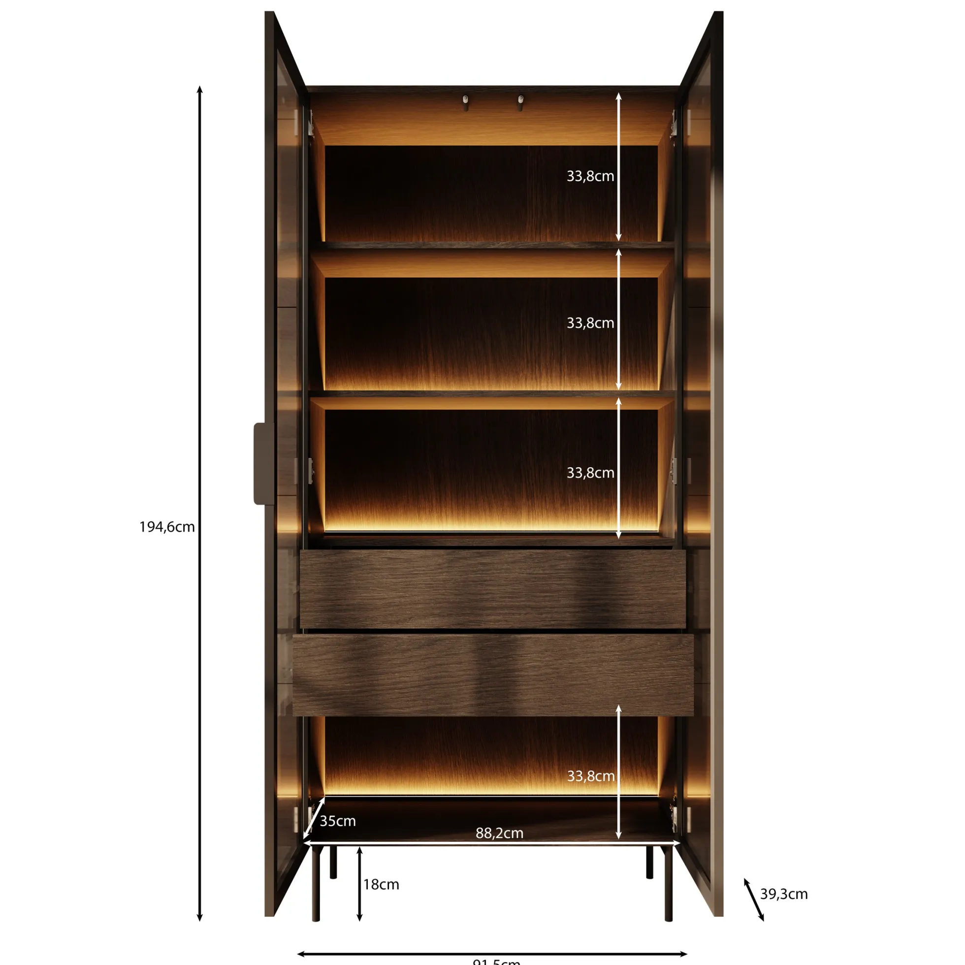 Lomo - Vitrinekast - Beige - 92x39x195 cm