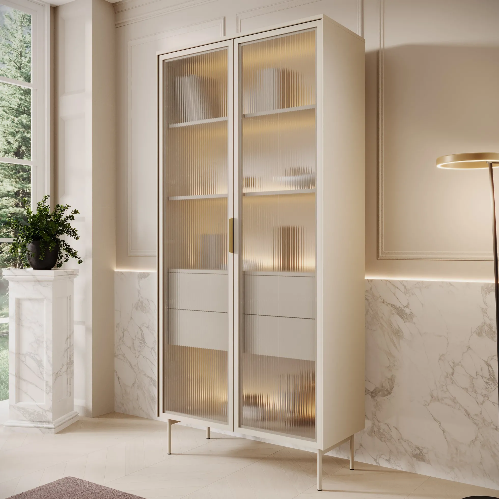 Lomo - Vitrinekast - Beige - 92x39x195 cm