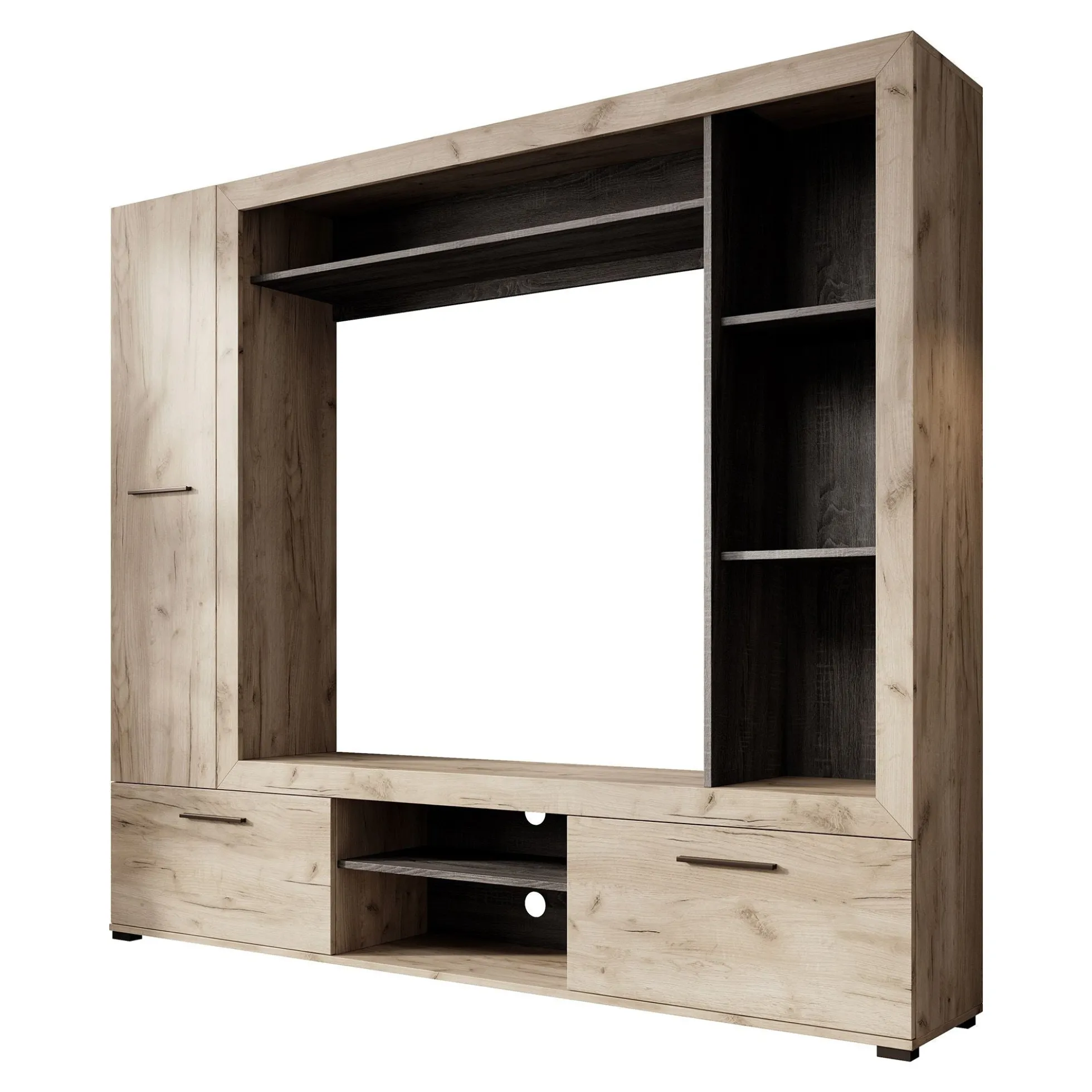 Loni - Wandmeubel - Grijs/zwart - 196x35x172 cm