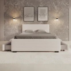 Loox - Tweepersoonsbed - Beige ribstof - 140x200 cm