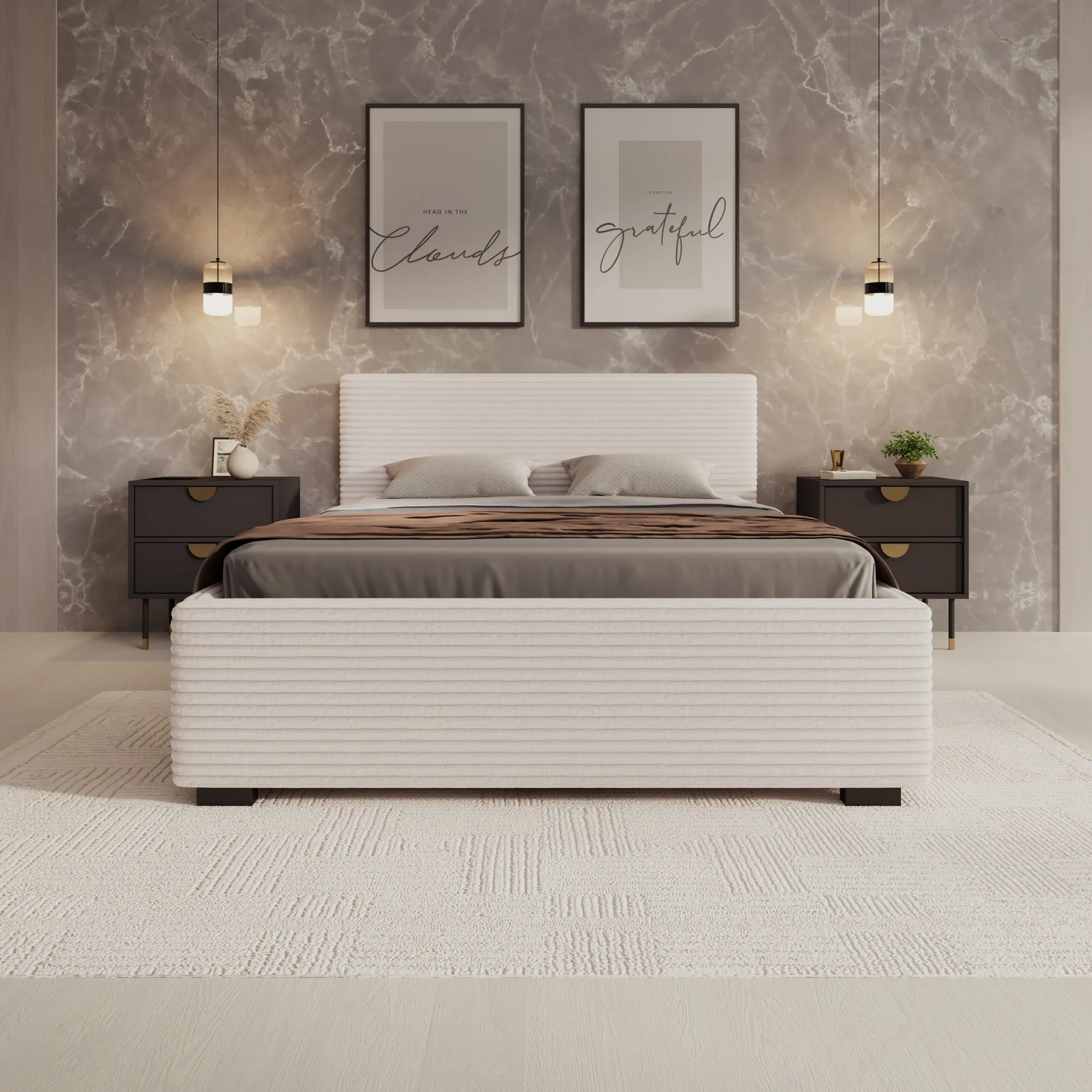 Loox - Tweepersoonsbed - Beige ribstof - 140x200 cm