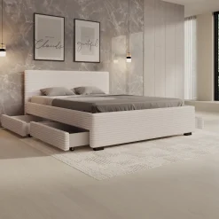 Loox - Tweepersoonsbed - Beige ribstof - 160x200 cm