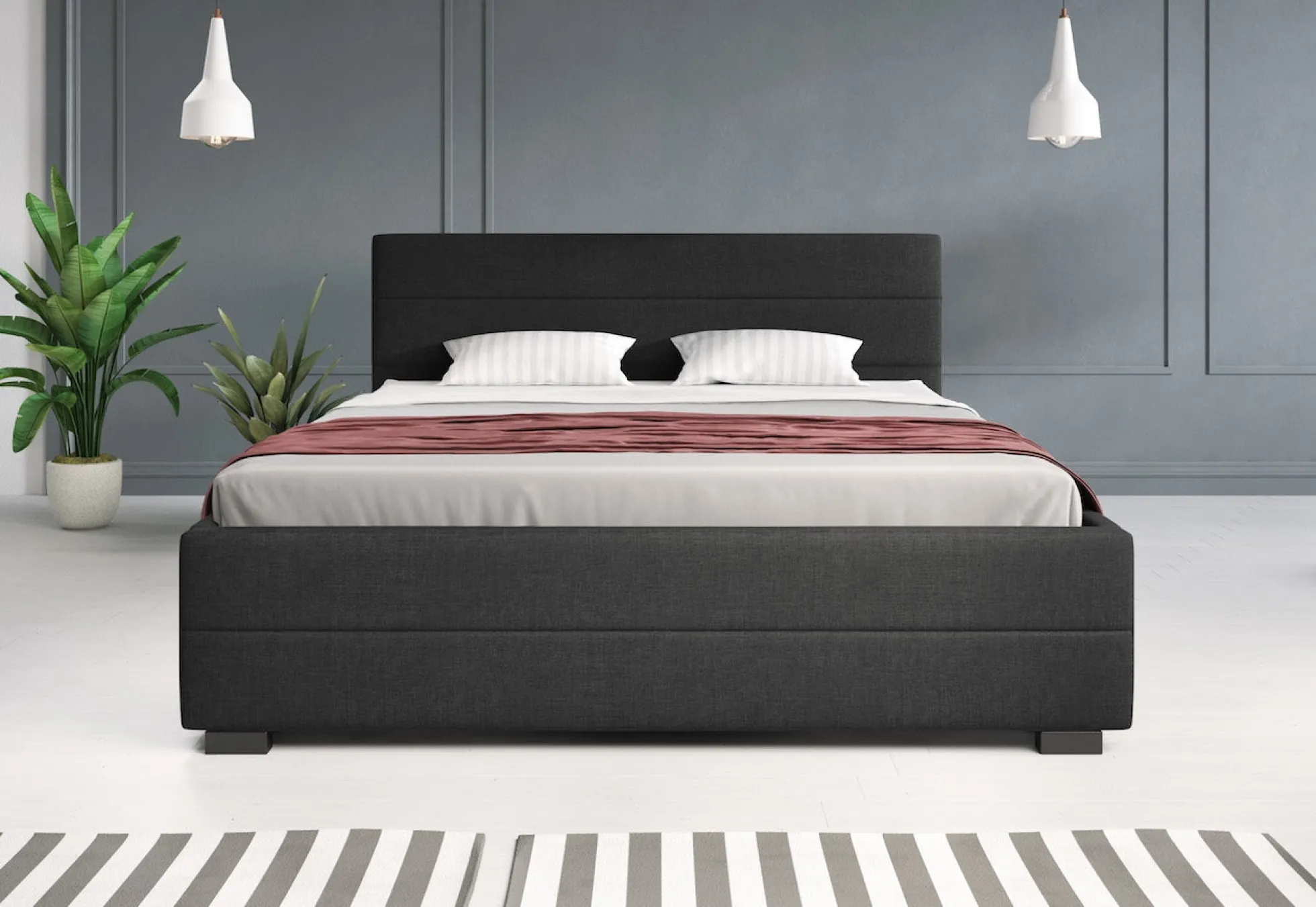 Loox - Tweepersoonsbed met 4 lades - Stof zwart - 160x200 cm