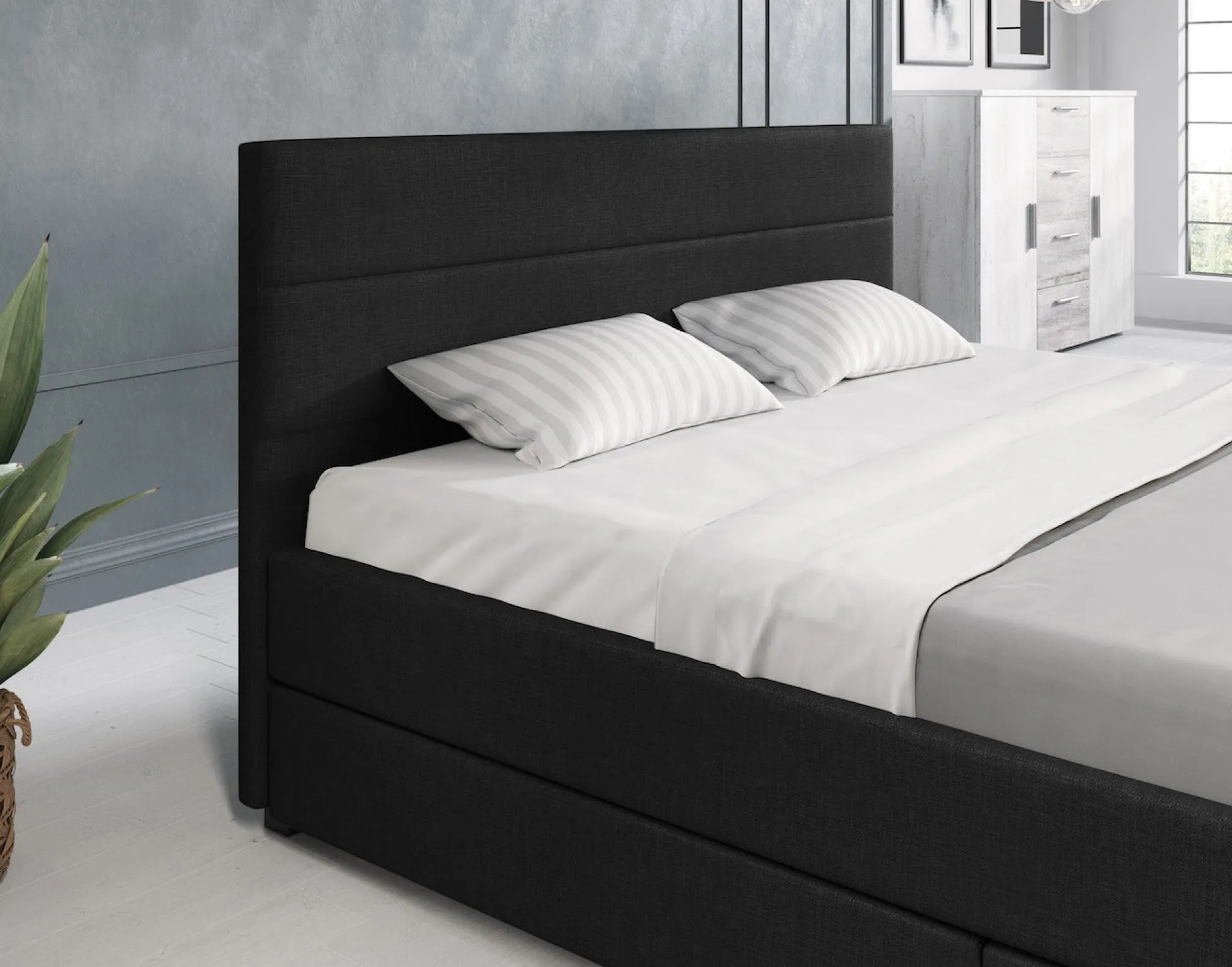 Loox - Tweepersoonsbed met 4 lades - Stof zwart - 160x200 cm