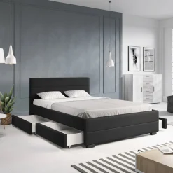 Loox - Tweepersoonsbed met 4 lades - Stof zwart - 140x200 cm