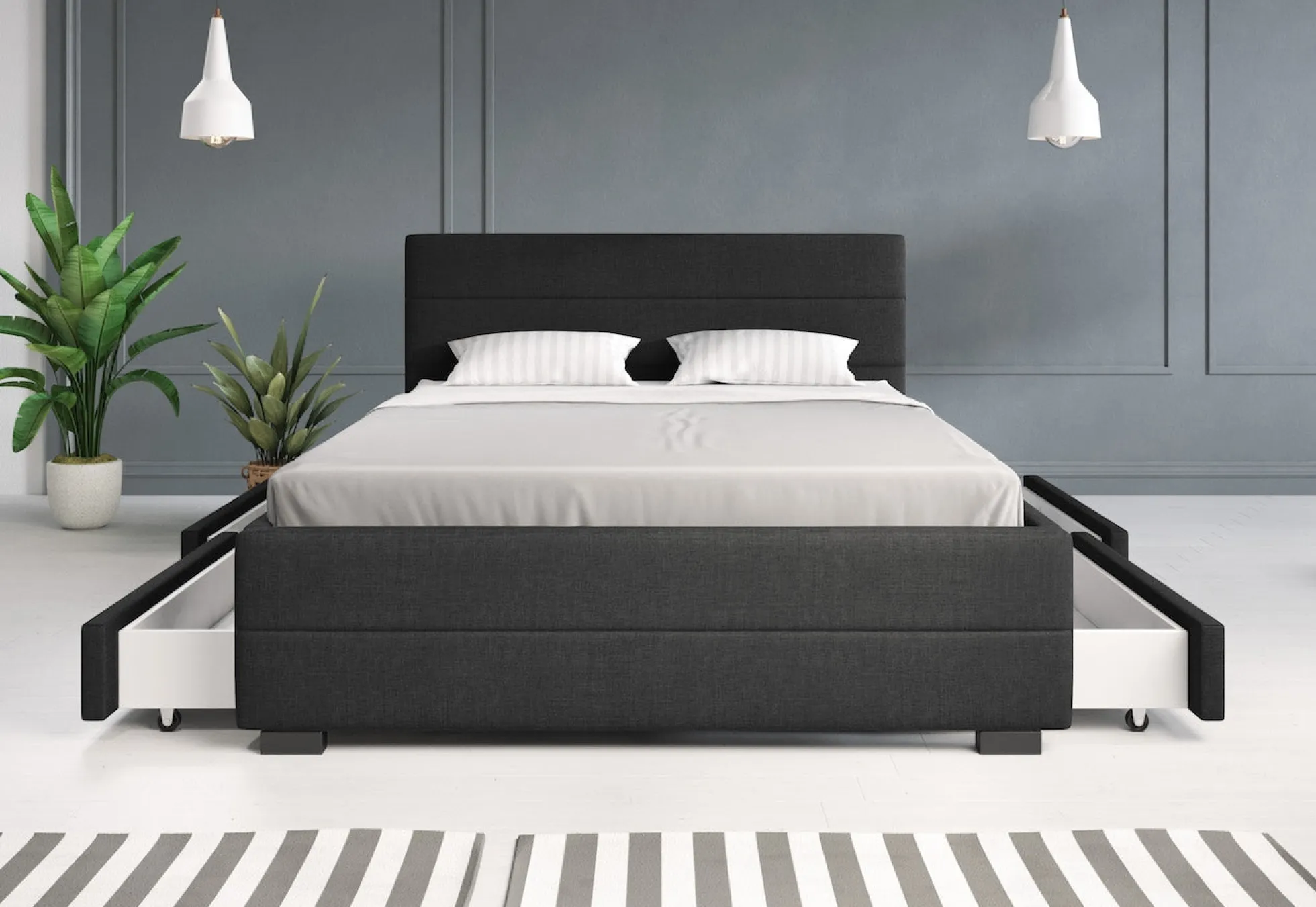 Loox - Tweepersoonsbed met 4 lades - Stof zwart - 140x200 cm