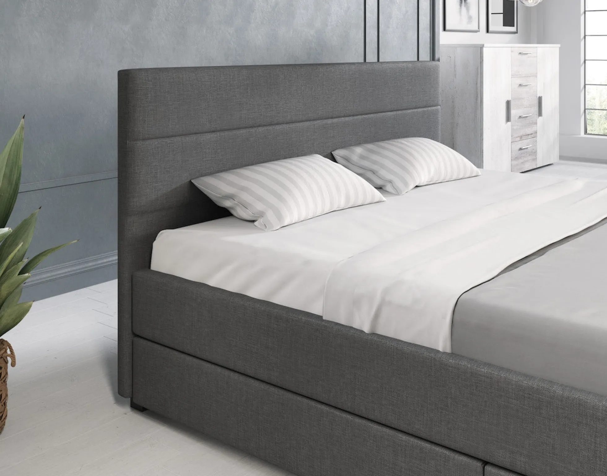 Loox - Tweepersoonsbed met 4 lades - Stof grijs - 160x200 cm