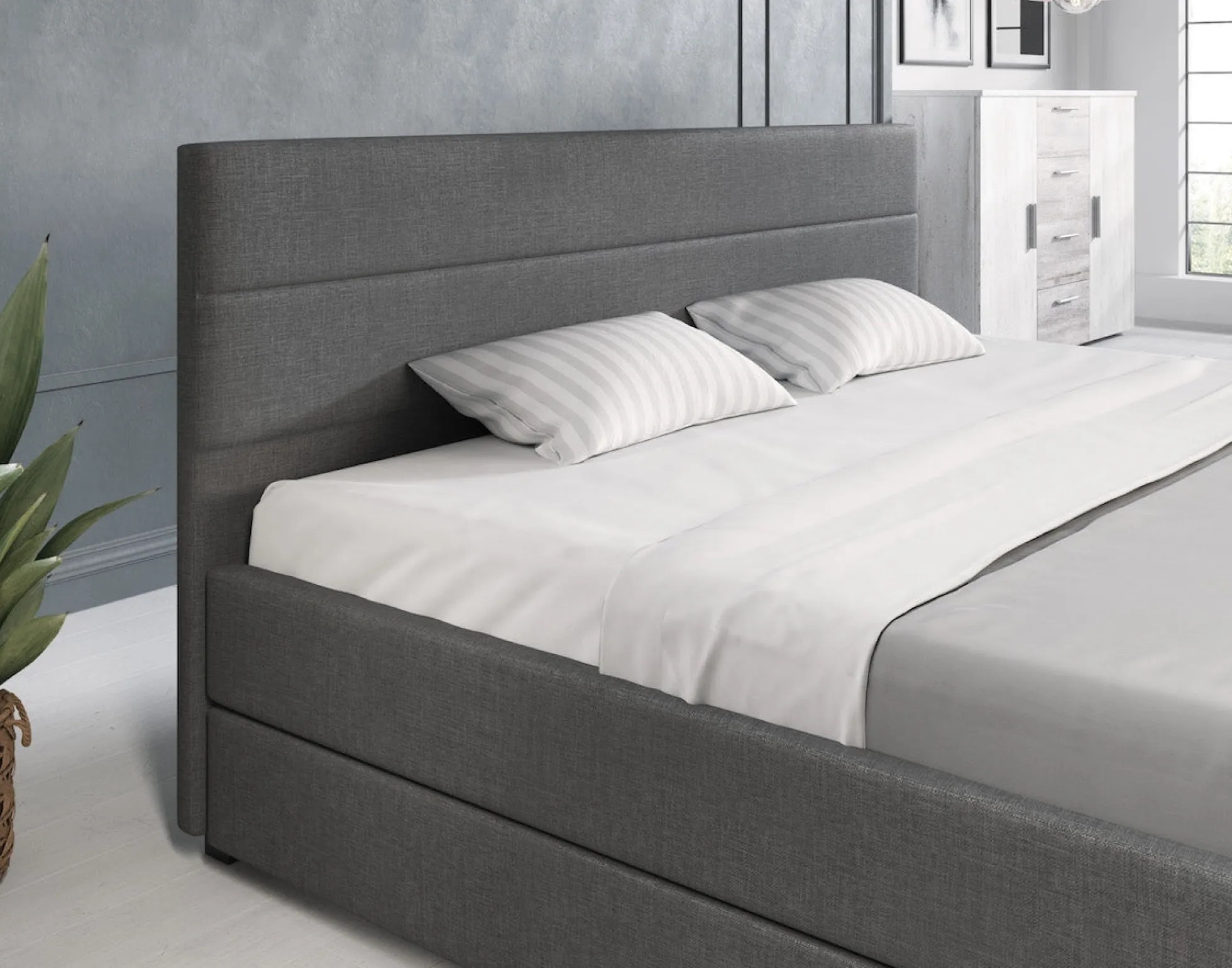 Loox - Tweepersoonsbed met 4 lades - Stof grijs - 180x200 cm