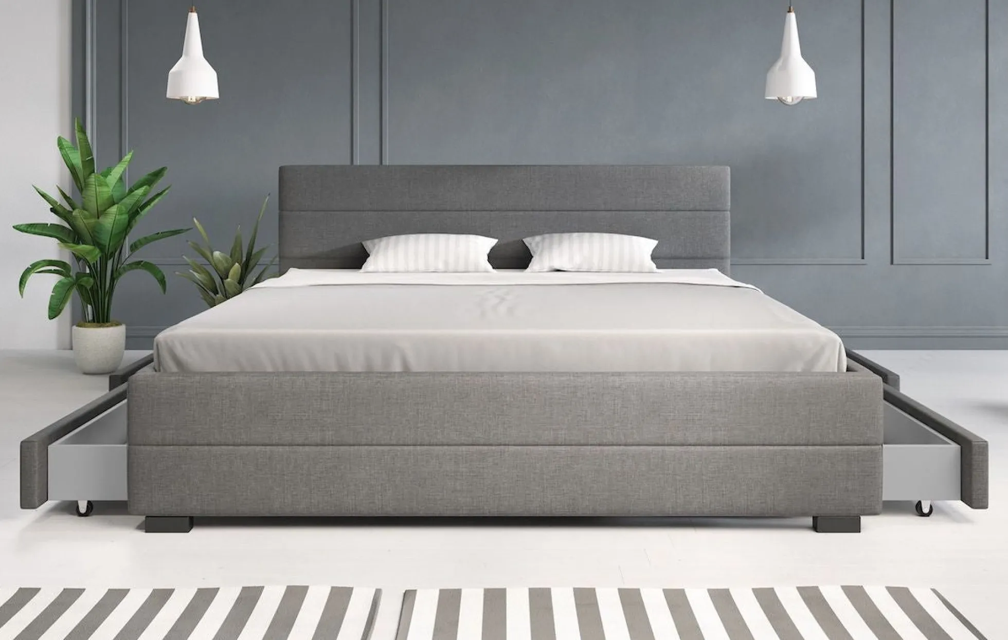 Loox - Tweepersoonsbed met 4 lades - Stof grijs - 180x200 cm