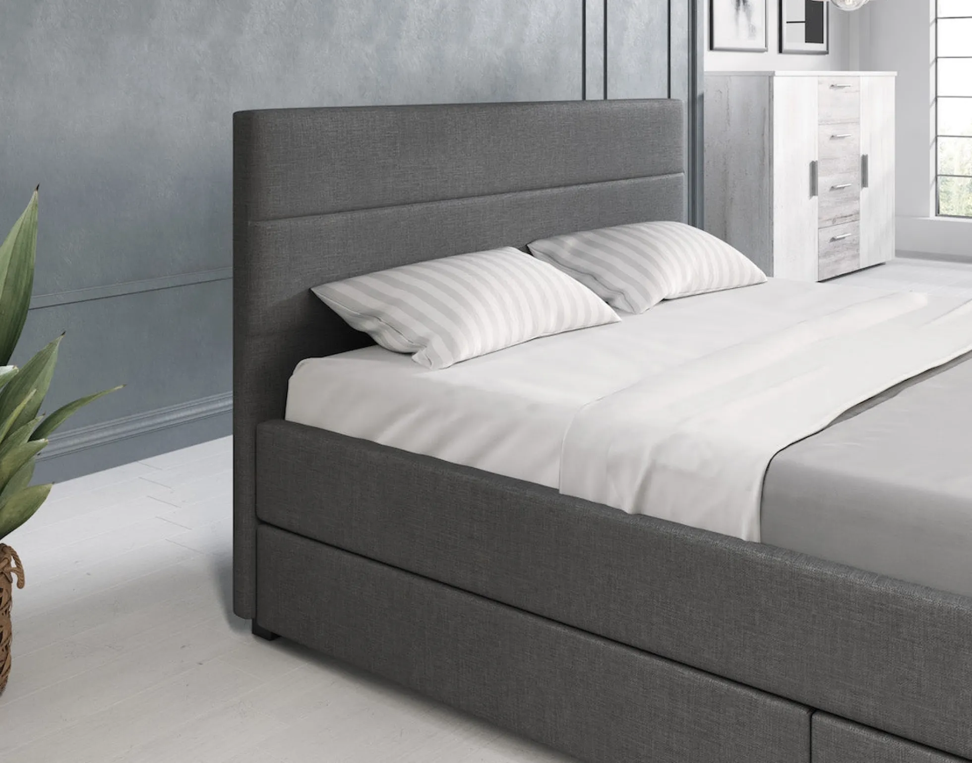 Loox - Tweepersoonsbed met 4 lades - Stof grijs - 140x200 cm