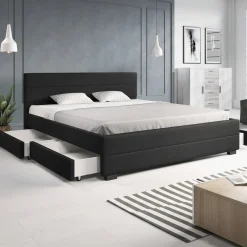 Loox - Tweepersoonsbed met 4 lades - Stof zwart - 180x200 cm