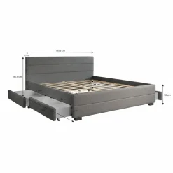 Loox - Tweepersoonsbed met 4 lades - Stof zwart - 180x200 cm