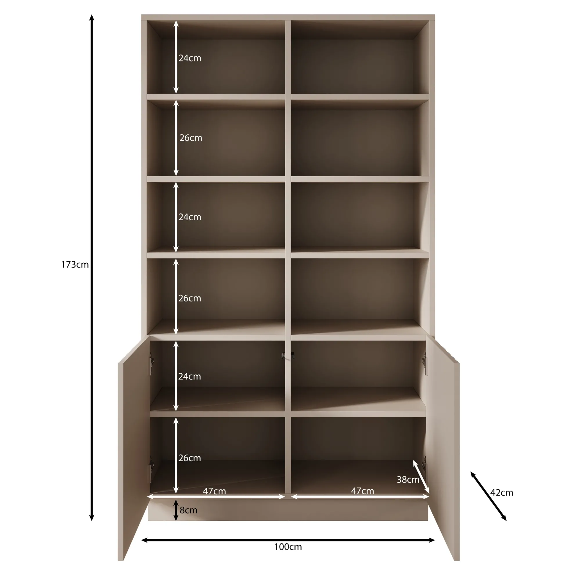 Lucera - Boekenkast - Beige - 100x42x173 cm