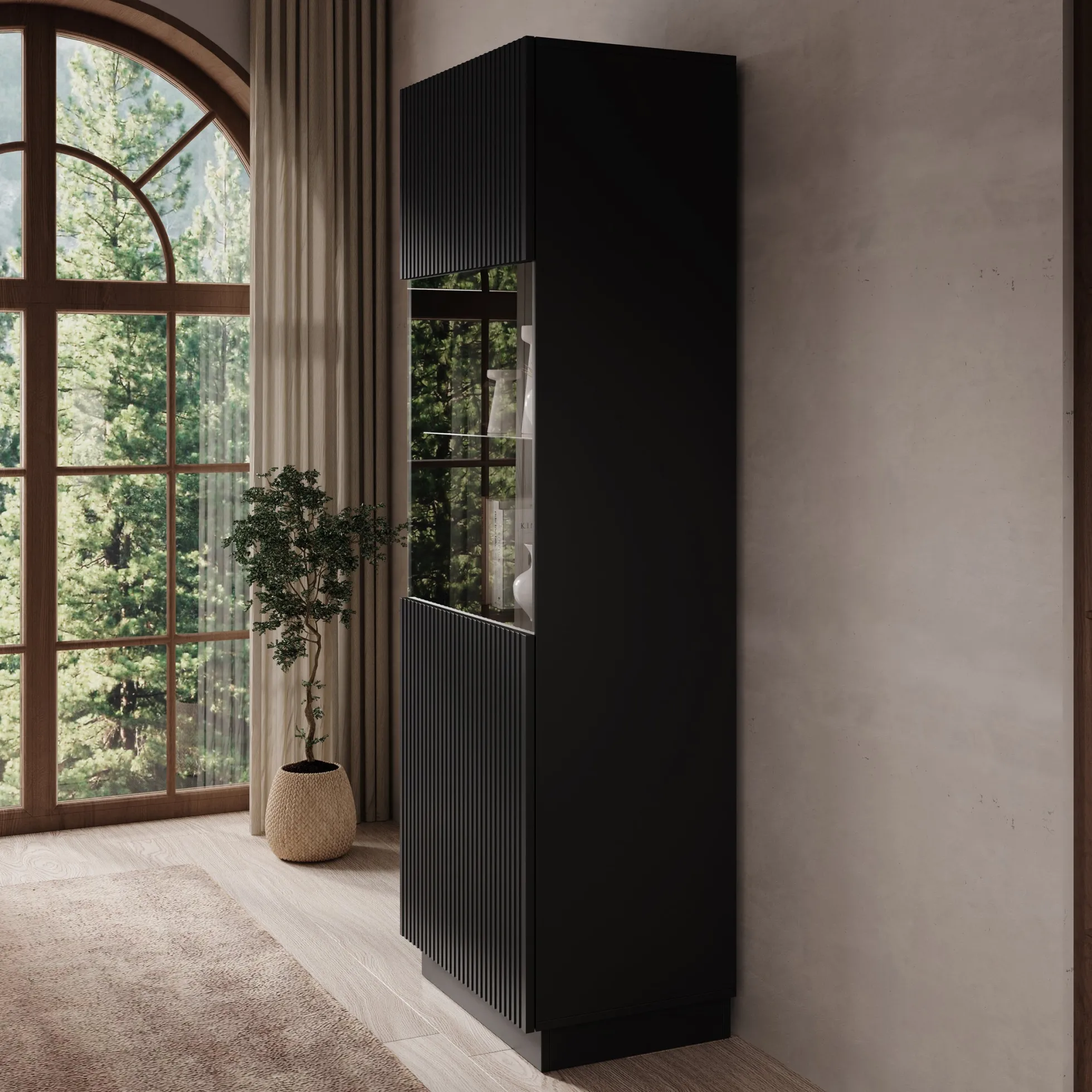 Lucera - Vitrinekast - Zwart - 60x42x178 cm