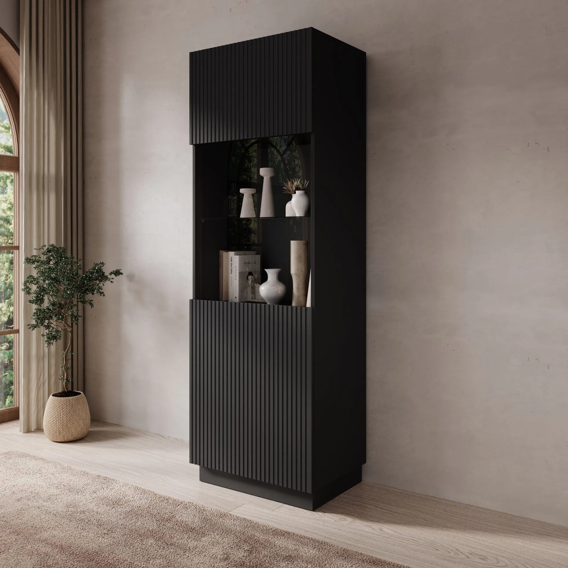 Lucera - Vitrinekast - Zwart - 60x42x178 cm