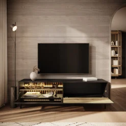 Ludwig - TV-Meubel met verlichting - Zwart/eiken - 180 cm