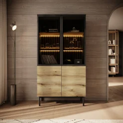 Ludwig - Vitrinekast - Zwart/eiken - 100x39x188 cm