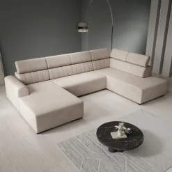 Lumae - Hoekbank 6-zits met chaise longue - Stof beige - Links