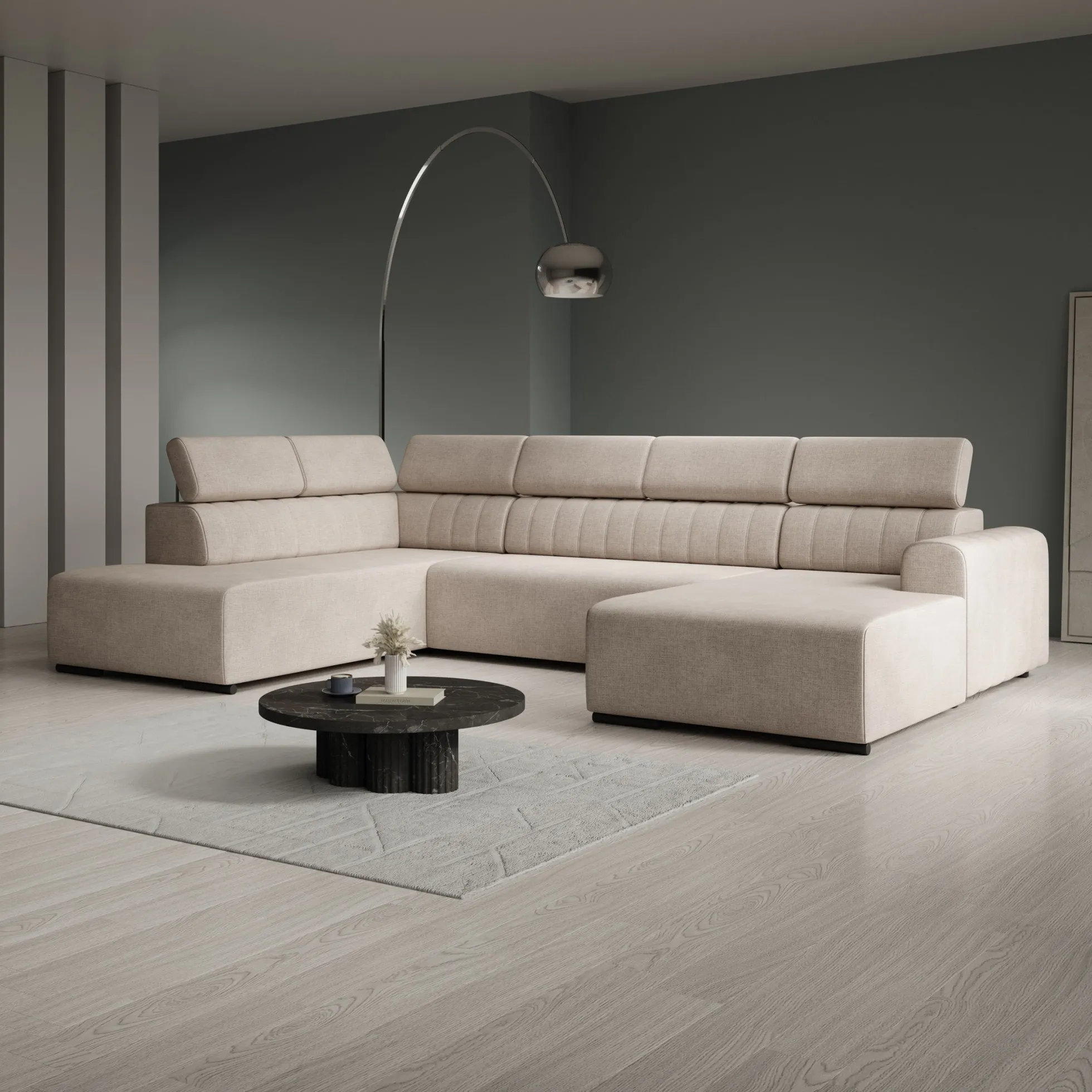Lumae - Hoekbank 6-zits met chaise longue - Stof beige - Rechts