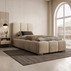 Lumo - Eenpersoonsbed met opbergruimte - Teddystof beige - 90x200 cm