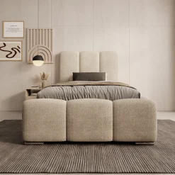 Lumo - Eenpersoonsbed met opbergruimte - Teddystof beige - 90x200 cm