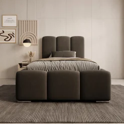 Lumo - Eenpersoonsbed met opbergruimte - Velvet zwart - 90x200 cm