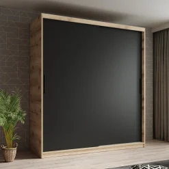 Luxor - Kledingkast met schuifdeuren - Zwart/eiken - 180x62x200 cm