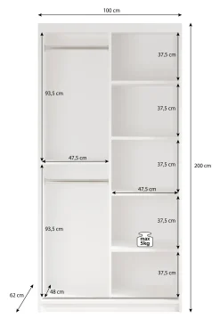 Luxor - Kledingkast met schuifdeuren - Zwart/eiken - 100x62x200 cm
