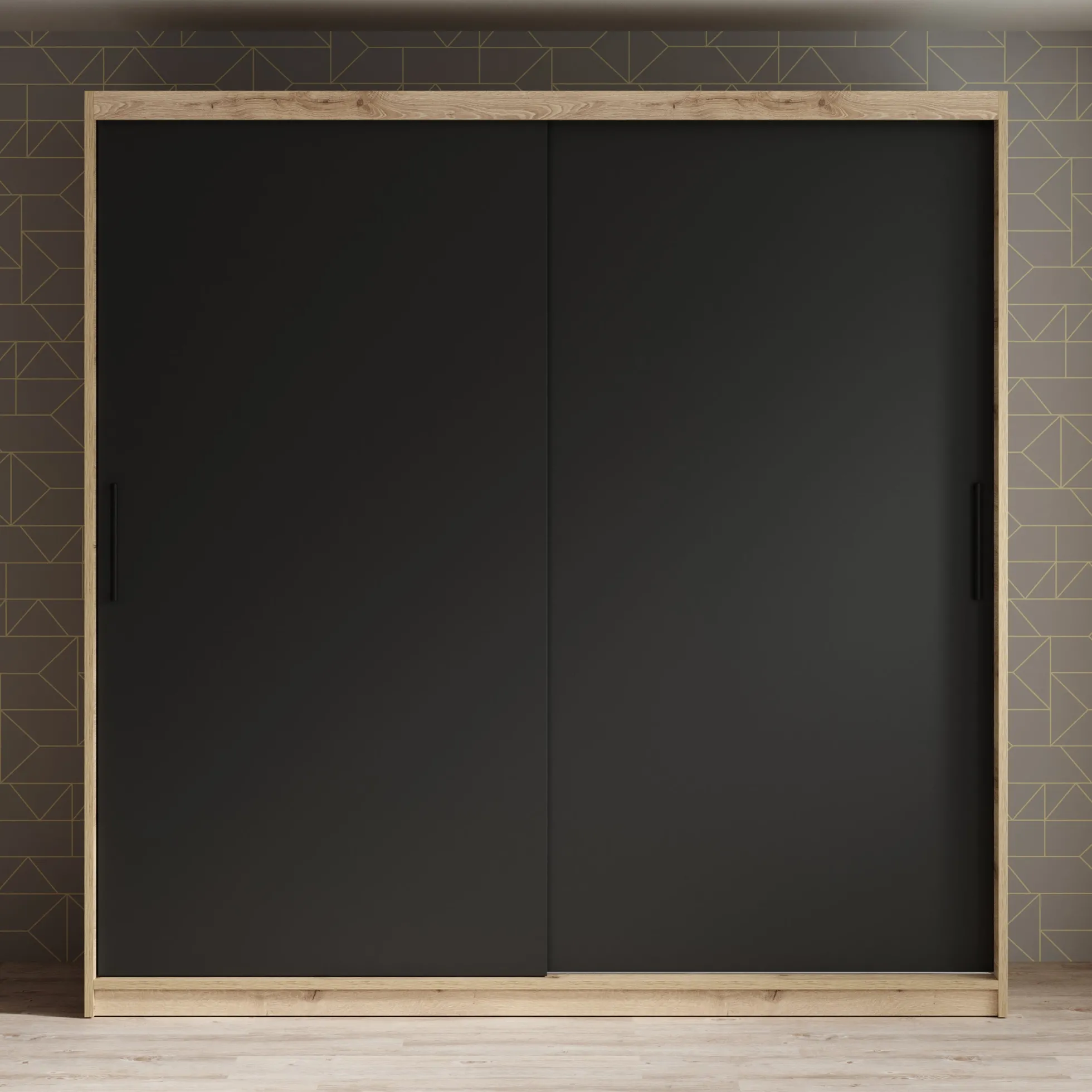 Luxor - Kledingkast met schuifdeuren - Zwart/eiken - 200x62x200 cm