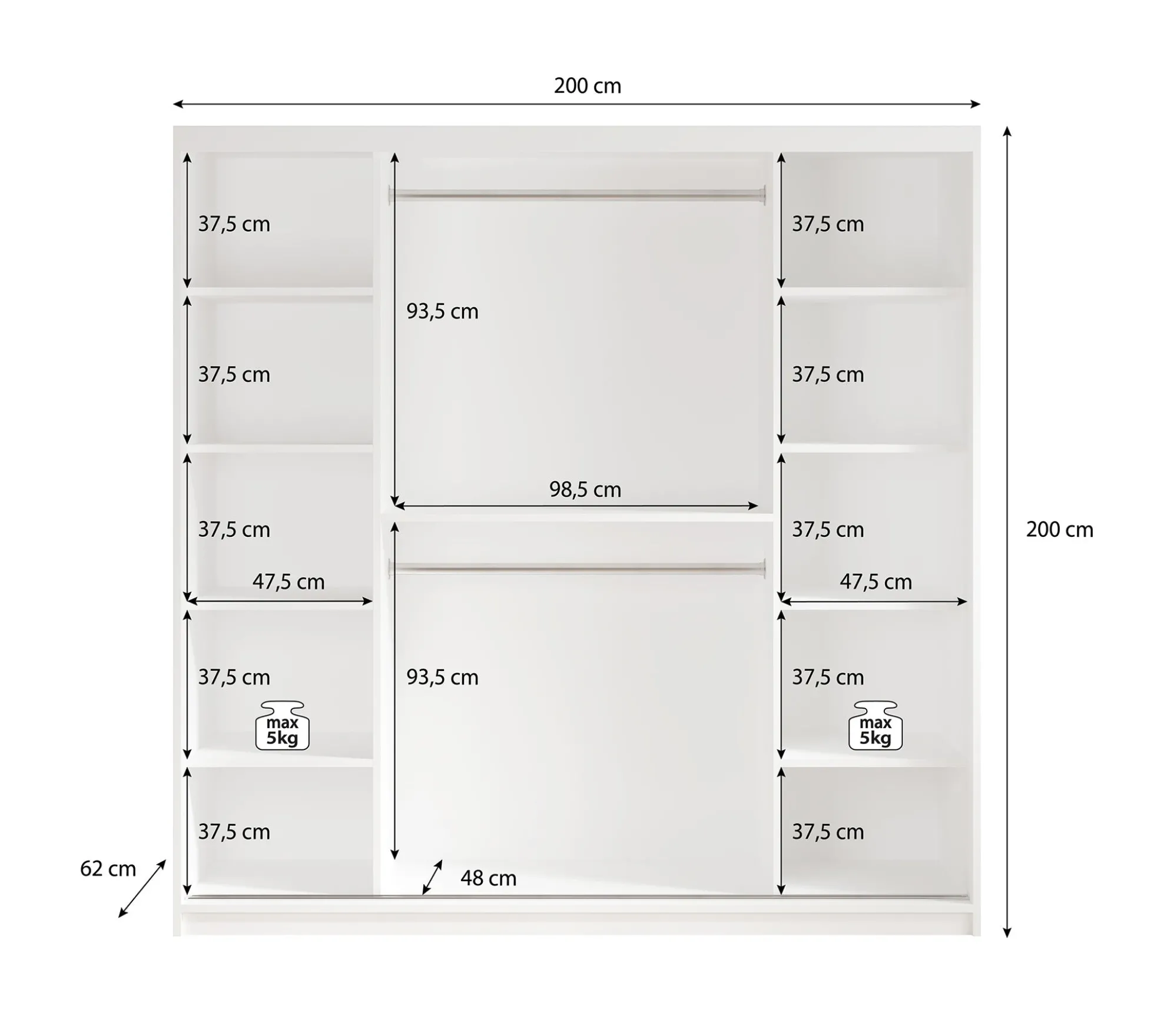 Luxor - Kledingkast met schuifdeuren - Zwart/eiken - 200x62x200 cm
