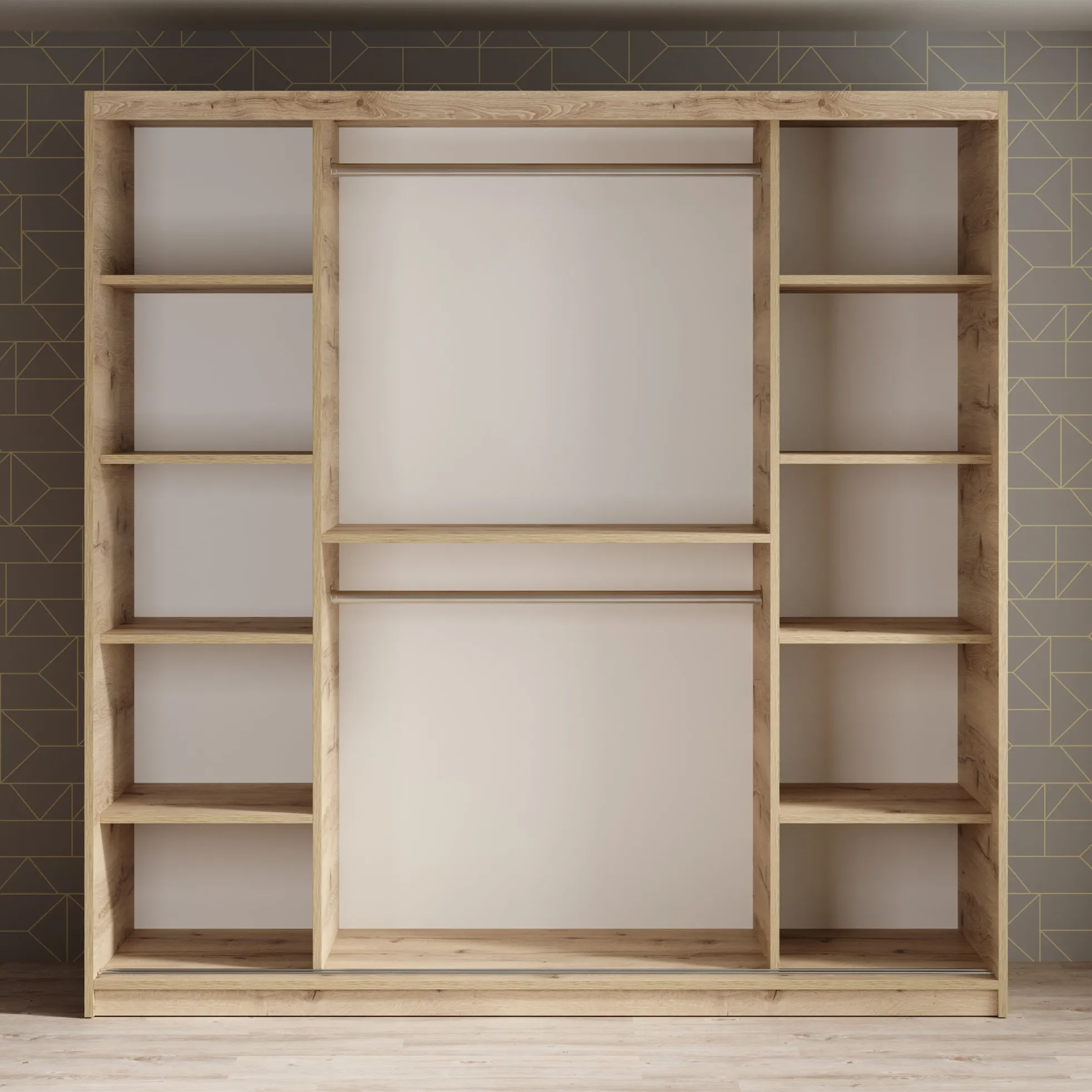 Luxor - Kledingkast met schuifdeuren - Zwart/eiken - 200x62x200 cm
