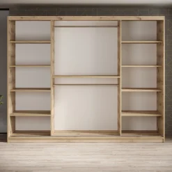 Luxor - Kledingkast met schuifdeuren - Zwart/eiken - 250x62x200 cm