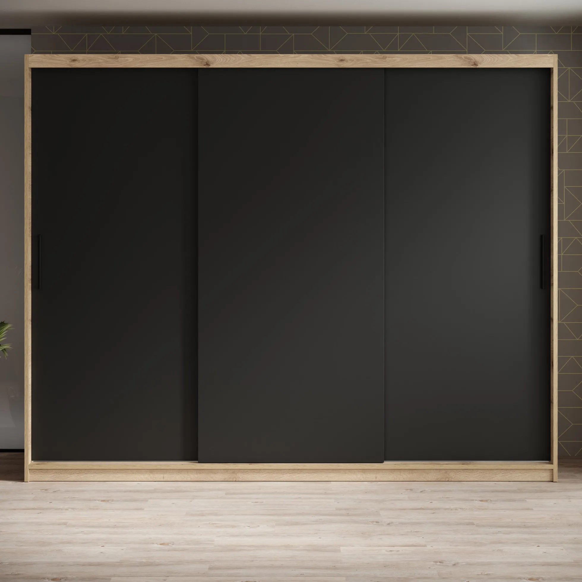 Luxor - Kledingkast met schuifdeuren - Zwart/eiken - 250x62x200 cm