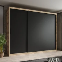 Luxor - Kledingkast met schuifdeuren - Zwart/eiken - 250x62x200 cm