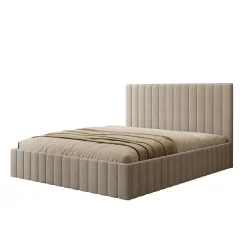 Luz - Tweepersoonsbed met opbergruimte - Beige velvet - 160x200 cm