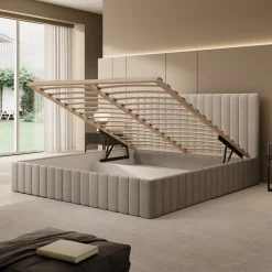Luz - Tweepersoonsbed met opbergruimte - Beige velvet - 180x200 cm