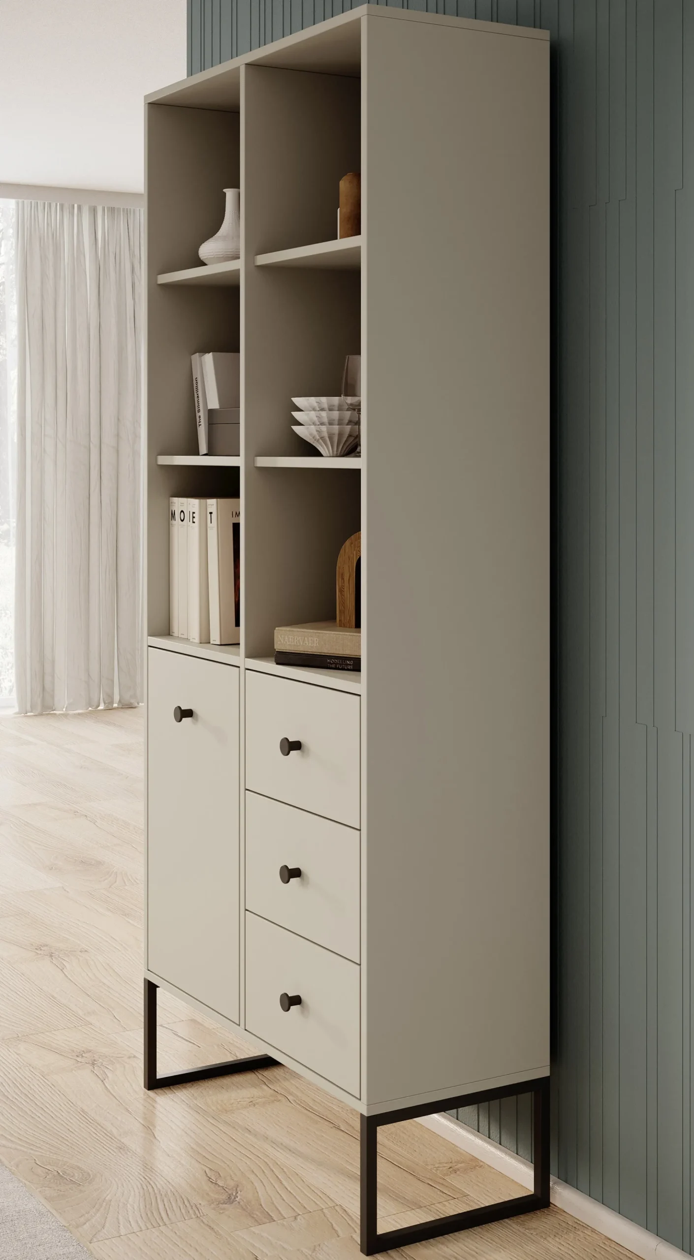 Lyndall - Boekenkast - Beige - 77x33x180 cm