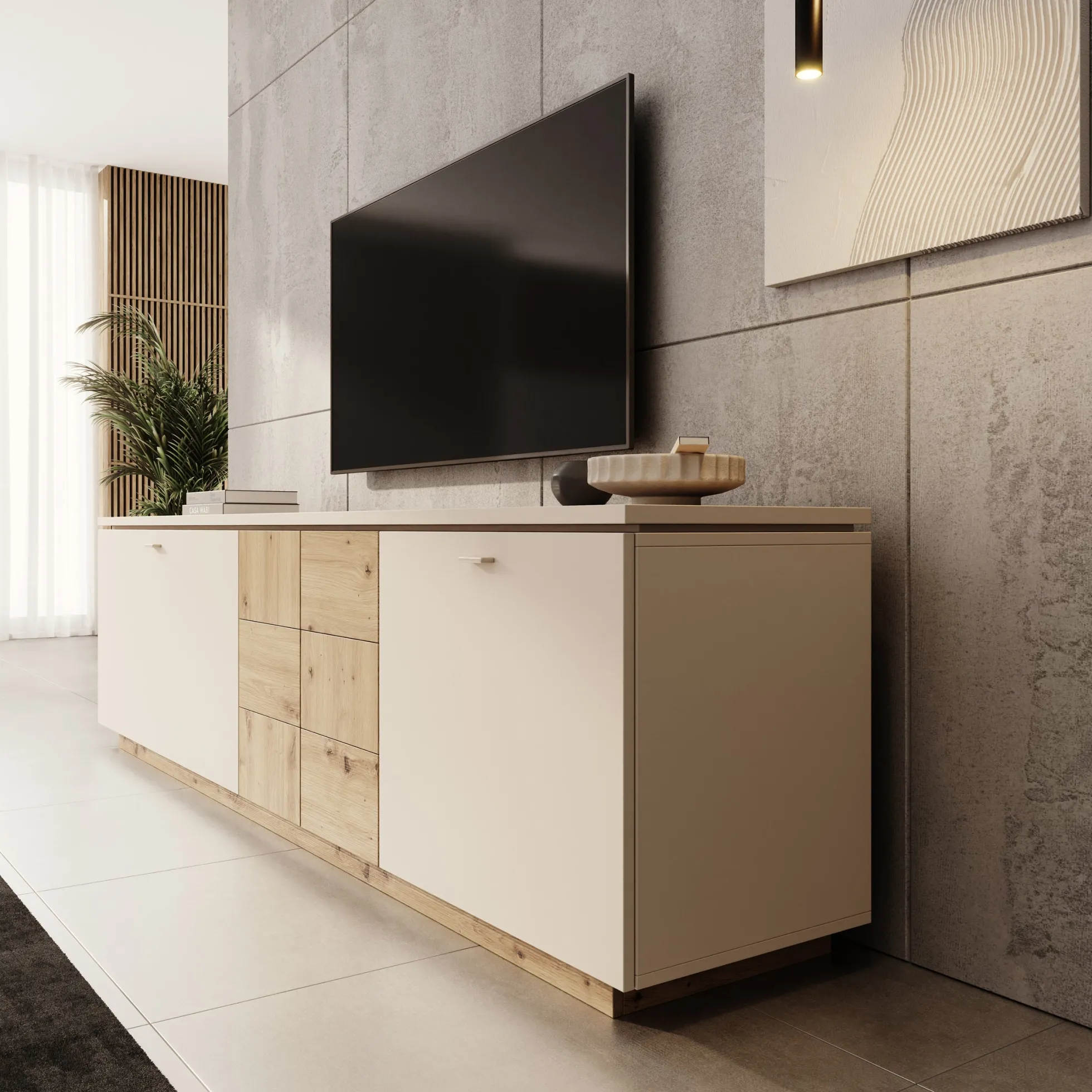 Lynora - TV-Meubel - Beige - 225x42x58 cm