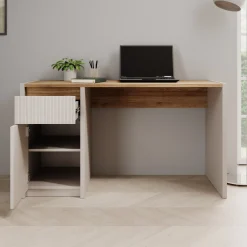 Lynwood - Bureau - Eikenpatroon/Beige - 130x52x72 cm