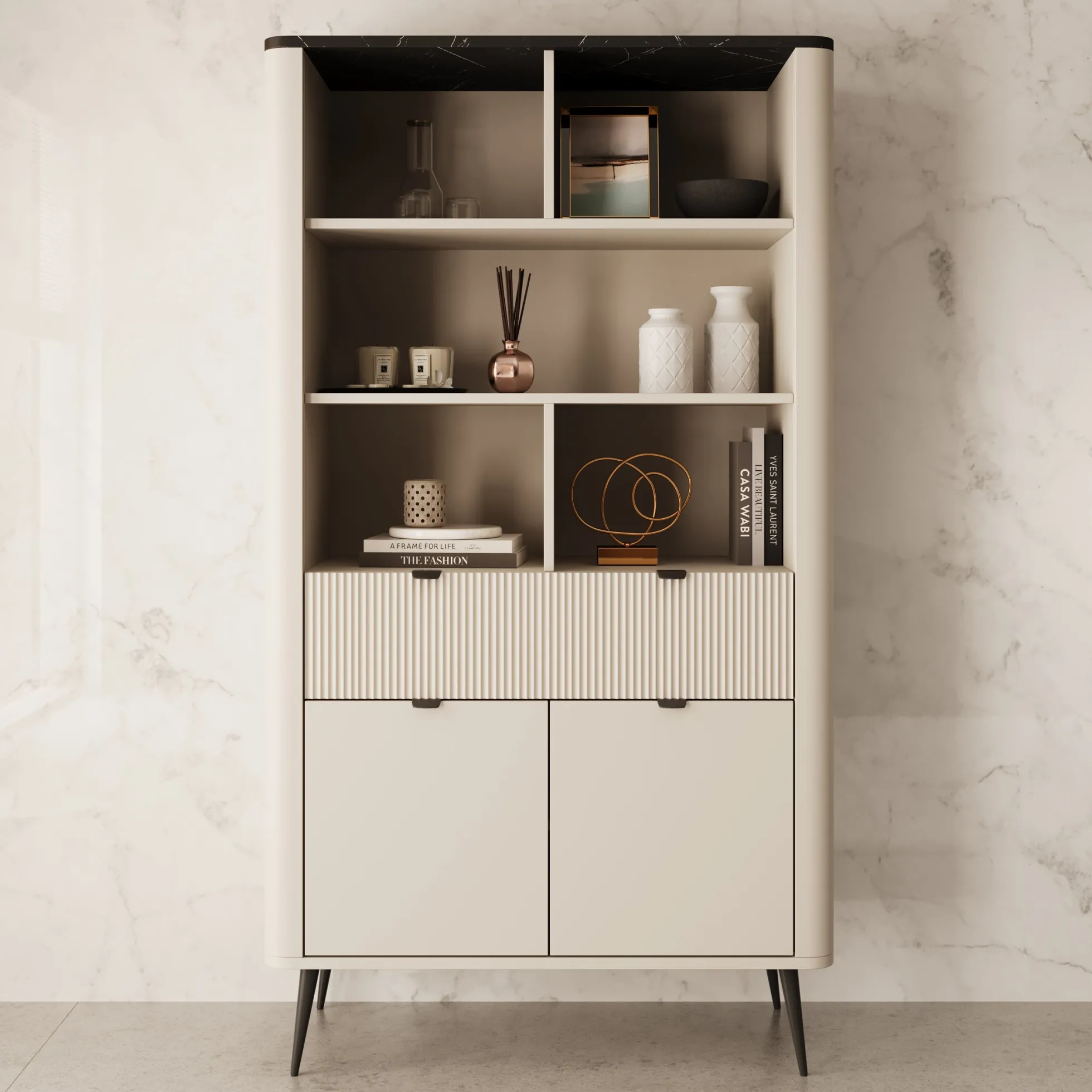 Mace - Boekenkast - Beige - 90x40x163 cm