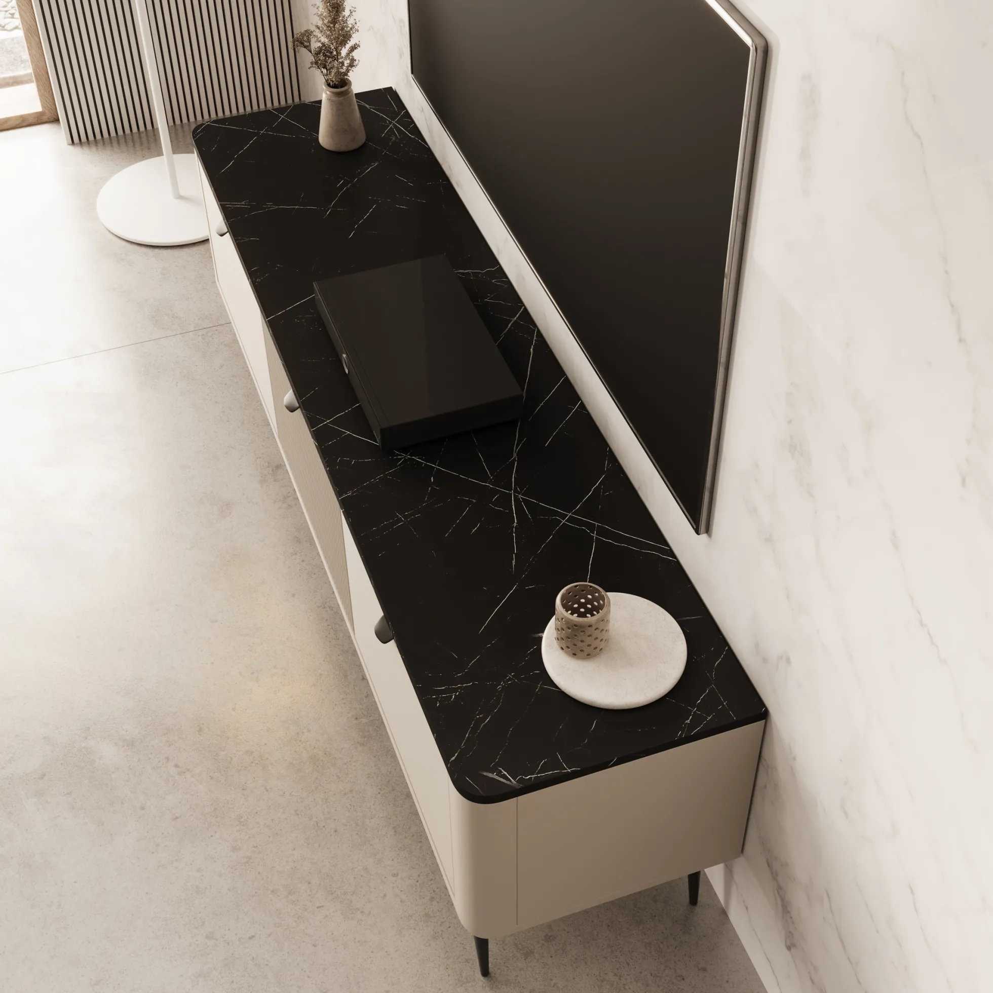 Mace - TV-Meubel met 3 deuren - Beige - 160x40x52 cm