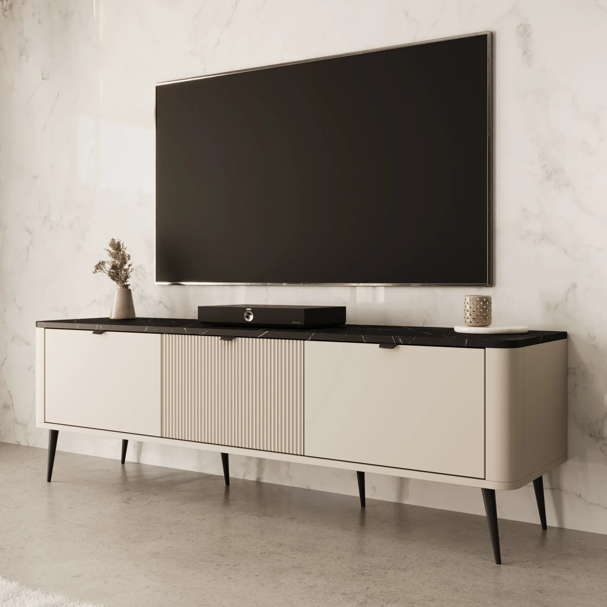 Mace - TV-Meubel met 3 deuren - Beige - 160x40x52 cm